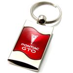 Premium Chrome Spun Wave Red Pontiac GTO Genuine Logo Emblem Key Chain Fob Ring