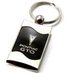 Premium Chrome Spun Wave Black Pontiac GTO Genuine Logo Key Chain Fob Ring