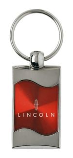 Premium Chrome Spun Wave Red Lincoln Genuine Logo Key Chain Fob Ring