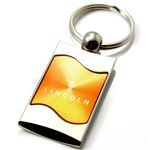 Premium Chrome Spun Wave Orange Lincoln Genuine Logo Key Chain Fob Ring