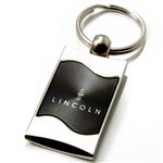 Premium Chrome Spun Wave Black Lincoln Genuine Logo Key Chain Fob Ring