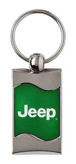 Premium Chrome Spun Wave Green Jeep Genuine Logo Key Chain Fob Ring