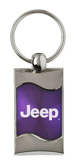 Premium Chrome Spun Wave Purple Jeep Genuine Logo Key Chain Fob Ring