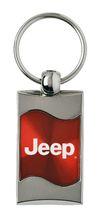 Premium Chrome Spun Wave Red Jeep Genuine Logo Key Chain Fob Ring