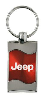 Premium Chrome Spun Wave Red Jeep Genuine Logo Key Chain Fob Ring