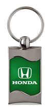 Premium Chrome Spun Wave Green Honda H Genuine Logo Key Chain Fob Ring
