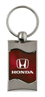 Premium Chrome Spun Wave Burgundy Honda H Genuine Logo Key Chain Fob Ring