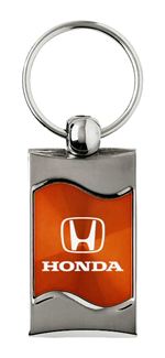 Premium Chrome Spun Wave Orange Honda H Genuine Logo Key Chain Fob Ring