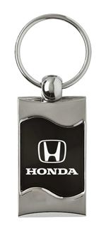 Premium Chrome Spun Wave Black Honda H Genuine Logo Key Chain Fob Ring