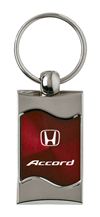 Premium Chrome Spun Wave Burgundy Honda Accord Genuine Logo Key Chain Fob Ring