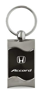 Premium Chrome Spun Wave Black Honda Accord Genuine Logo Key Chain Fob Ring