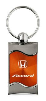 Premium Chrome Spun Wave Orange Honda Accord Genuine Logo Key Chain Fob Ring