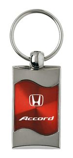 Premium Chrome Spun Wave Red Honda Accord Genuine Logo Key Chain Fob Ring