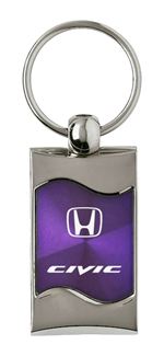 Premium Chrome Spun Wave Purple Honda Civic Genuine Logo Key Chain Fob Ring