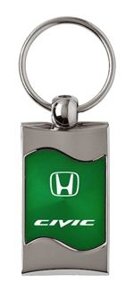 Premium Chrome Spun Wave Green Honda Civic Genuine Logo Key Chain Fob Ring