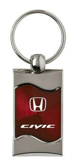 Premium Chrome Spun Wave Burgundy Honda Civic Genuine Logo Key Chain Fob Ring
