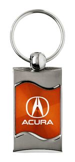 Premium Chrome Spun Wave Orange Acura A Genuine Logo Key Chain Fob Ring