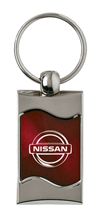 Premium Chrome Spun Wave Burgundy Nissan Genuine Logo Key Chain Fob Ring