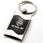 Premium Chrome Spun Wave Black Nissan 370 Z Genuine Logo Key Chain Fob Ring