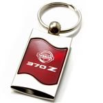 Premium Chrome Spun Wave Red Nissan 370 Z Genuine Logo Key Chain Fob Ring