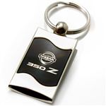 Premium Chrome Spun Wave Black Nissan 350 Z Genuine Logo Key Chain Fob Ring
