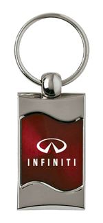 Premium Chrome Spun Wave Burgundy Infiniti Genuine Logo Key Chain Fob Ring