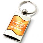 Premium Chrome Spun Wave Orange Subaru Genuine Logo Key Chain Fob Ring