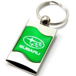 Premium Chrome Spun Wave Green Subaru Genuine Logo Key Chain Fob Ring
