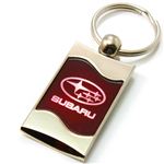 Premium Chrome Spun Wave Burgundy Subaru Genuine Logo Key Chain Fob Ring