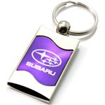Premium Chrome Spun Wave Purple Subaru Genuine Logo Key Chain Fob Ring