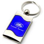 Premium Chrome Spun Wave Blue Land Range Rover Logo Key Chain Fob Ring