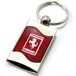 Premium Chrome Spun Wave Red Ferrari Logo Key Chain Fob Ring