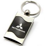 Premium Chrome Spun Wave Black Mitsubishi Logo Key Chain Fob Ring