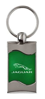 Premium Chrome Spun Wave Green Jaguar Logo Key Chain Fob Ring