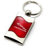 Premium Chrome Spun Wave Red Jaguar Logo Key Chain Fob Ring