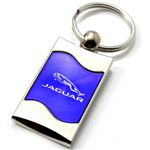 Premium Chrome Spun Wave Blue Jaguar Logo Key Chain Fob Ring