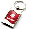 Premium Chrome Spun Wave Red Suzuki Logo Key Chain Fob Ring