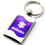 Premium Chrome Spun Wave Purple Suzuki Logo Key Chain Fob Ring