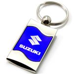 Premium Chrome Spun Wave Blue Suzuki Logo Key Chain Fob Ring