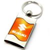 Premium Chrome Spun Wave Orange Suzuki Logo Key Chain Fob Ring
