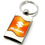 Premium Chrome Spun Wave Orange Suzuki Logo Key Chain Fob Ring