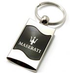 Premium Chrome Spun Wave Black Maserati Logo Key Chain Fob Ring
