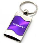 Premium Chrome Spun Wave Purple Volvo Logo Key Chain Fob Ring