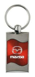 Premium Chrome Spun Wave Red Mazda Logo Key Chain Fob Ring