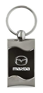Premium Chrome Spun Wave Black Mazda Logo Key Chain Fob Ring