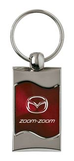 Premium Chrome Spun Wave Burgundy Mazda Zoom-Zoom Logo Key Chain Fob Ring