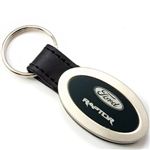 Genuine Black Leather Oval Silver Ford Raptor Logo Key Chain Fob Ring