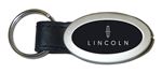 Genuine Black Leather Oval Silver Lincoln Logo Key Chain Fob Ring