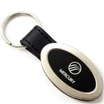 Genuine Black Leather Oval Silver Mercury Logo Key Chain Fob Ring