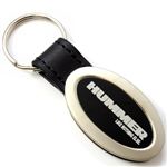 Genuine Black Leather Oval Silver HUMMER Logo Key Chain Fob Ring